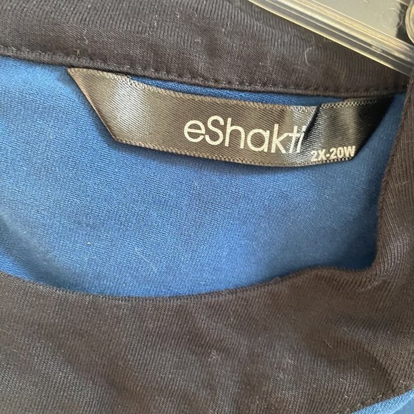 eShakti Blue Black Colorblock Blouse Top Long Sleeve Women's Plus Size 2X/20W - Picture 3 of 5